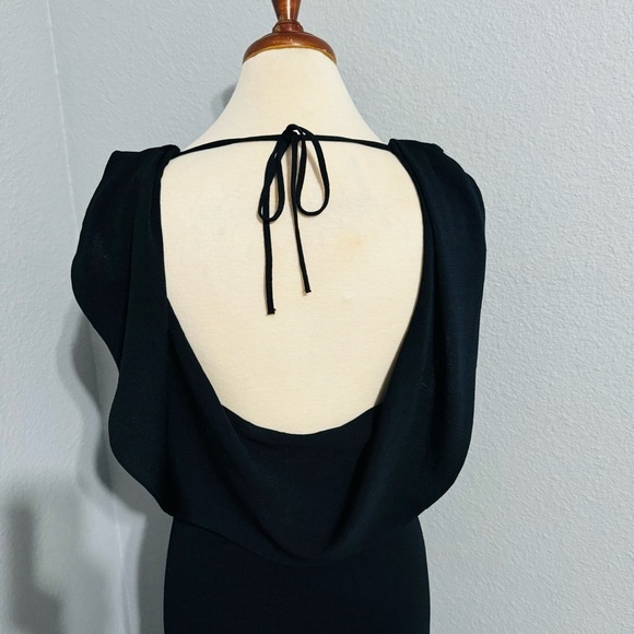 Zara Bloggers Fav Black Prom Elegant Open Back Fluid Neck Knit Maxi Dress Sz L - Picture 11 of 15